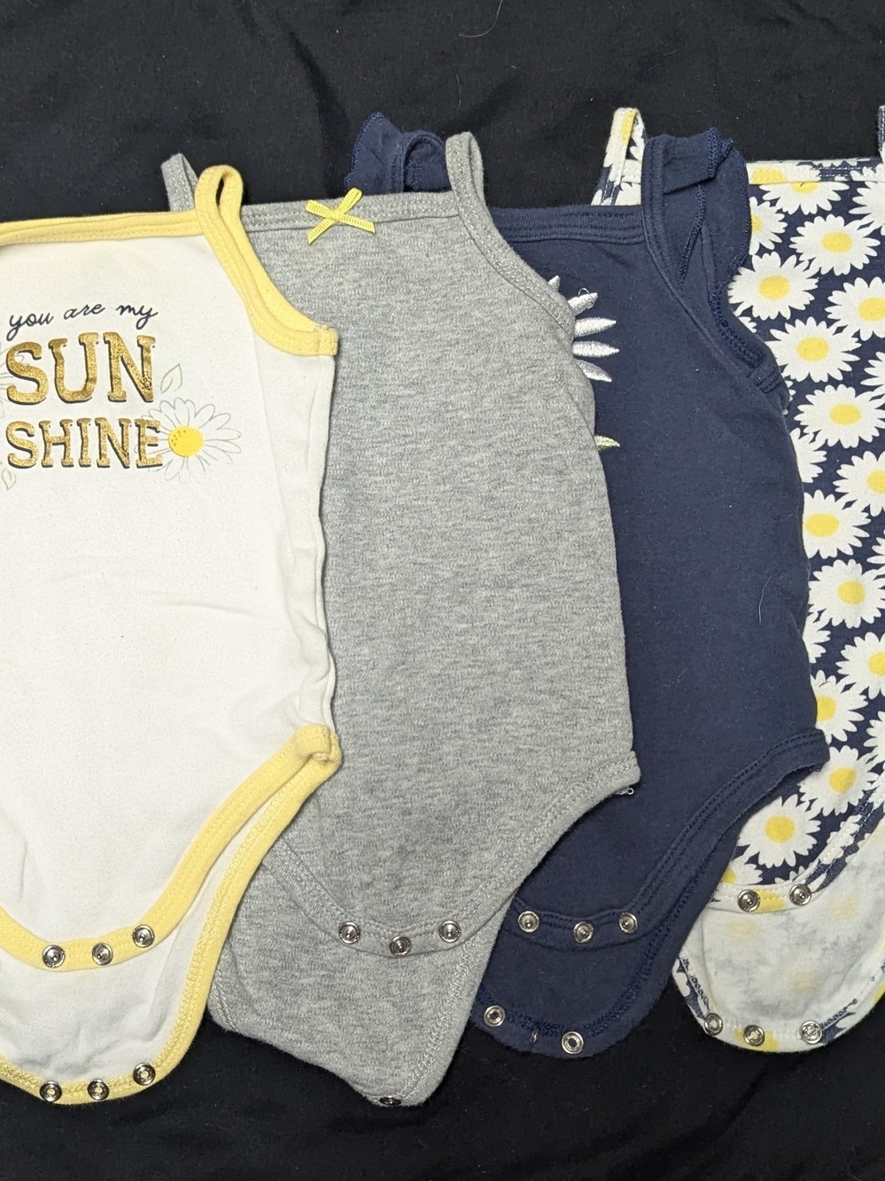 Baby Girls Daisy & Solid One-Piece Bodysuit Set - White, Gray, Navy, Daisy Print